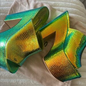 Sophia Webster Iridescent Green and Gold Platforms